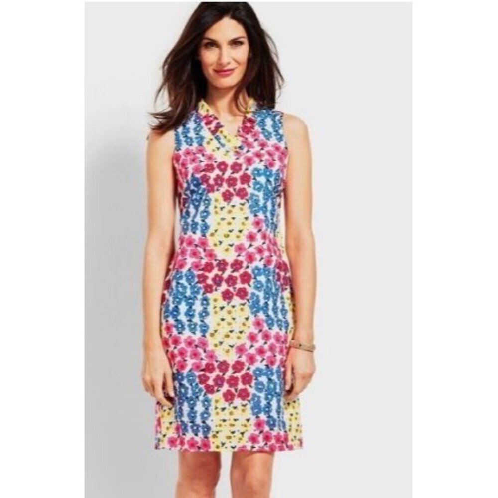 Talbots Vintage Floral Ruffle-Neck Eyelet Mini Cotton Shift Dress Size 12